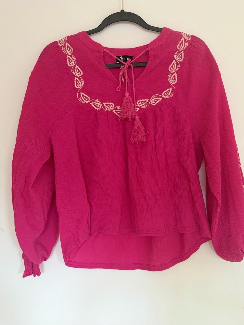 Fate Hot Pink Embroidered Tassel Peasant Top